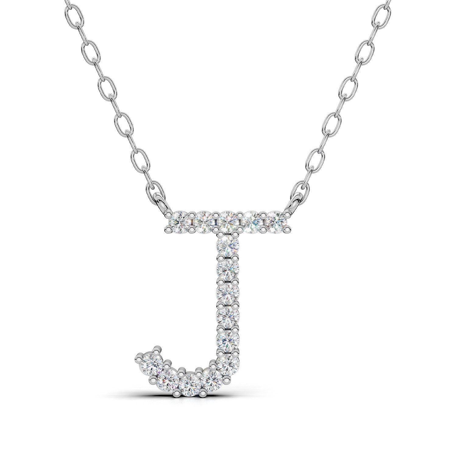PENELOPE diamond initial pendant, letter J, white gold