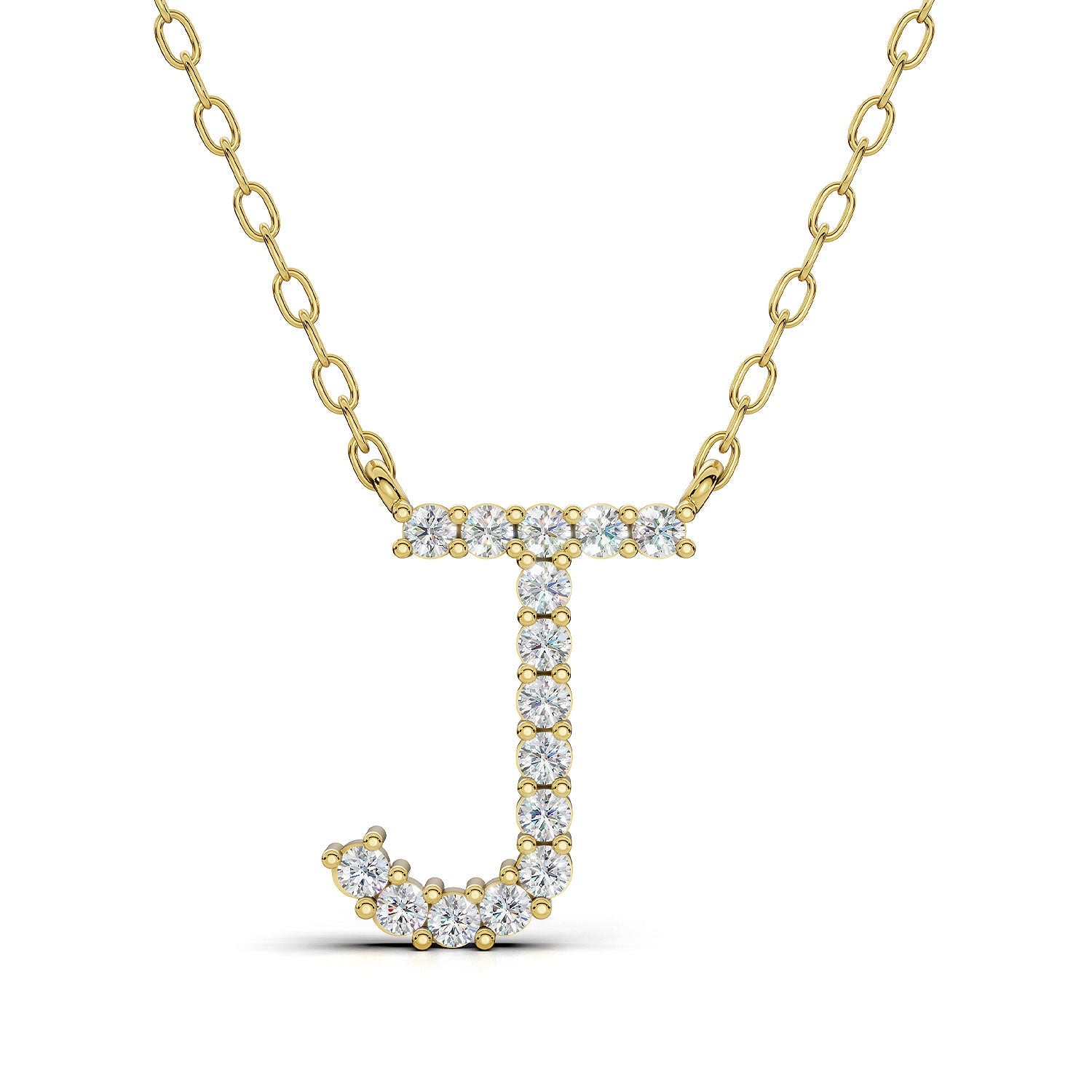 PENELOPE diamond initial pendant, letter J, yellow gold