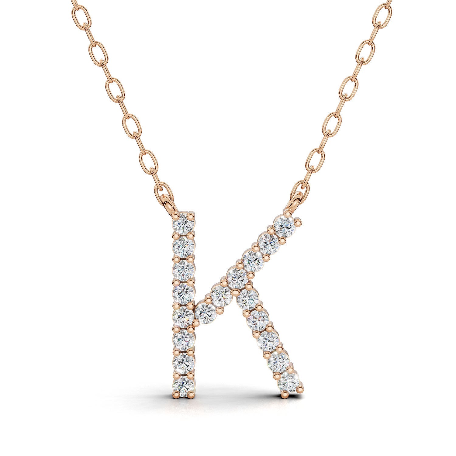 PENELOPE diamond initial pendant, letter K, rose gold