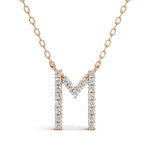 PENELOPE diamond initial pendant, letter M, rose gold