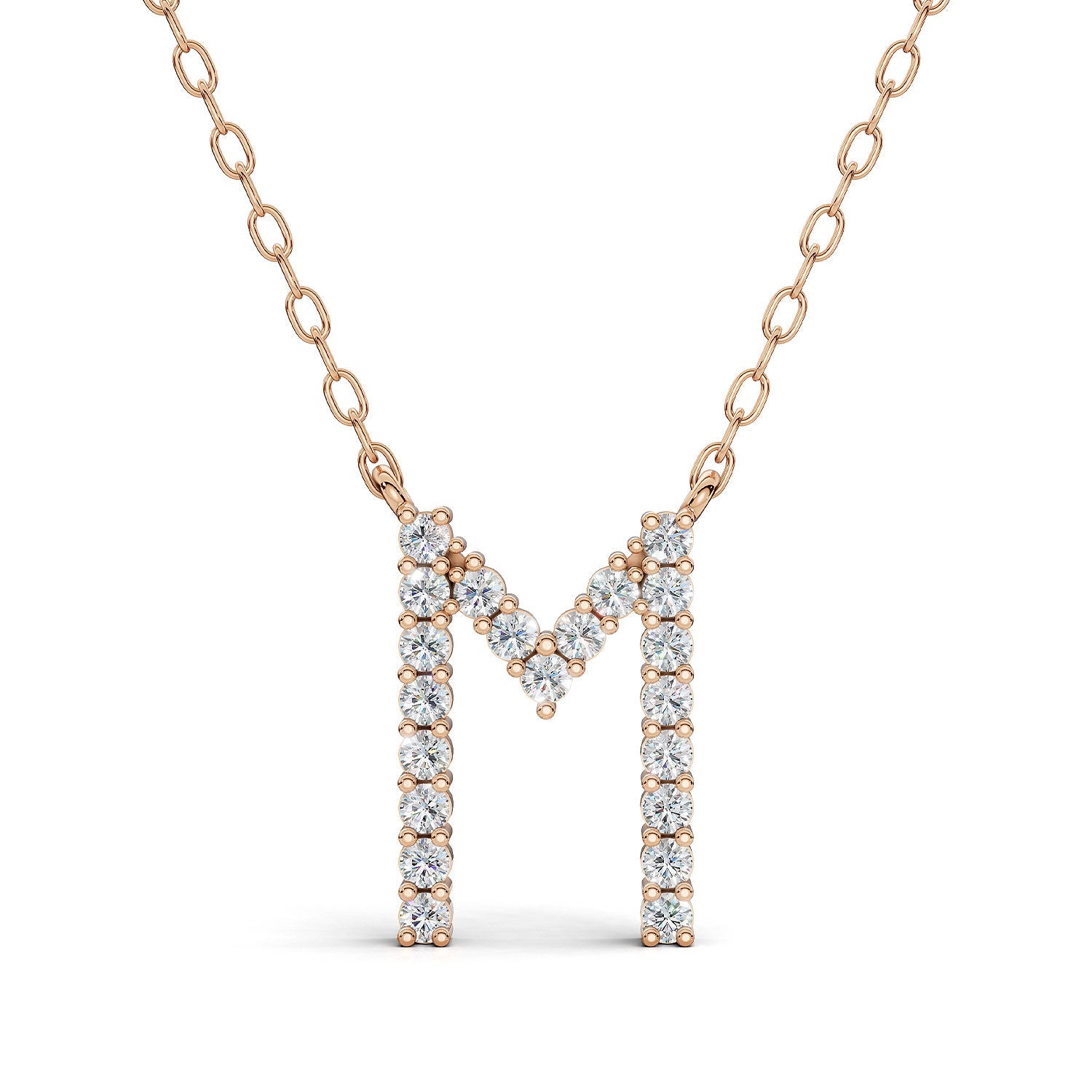 PENELOPE diamond initial pendant, letter M, rose gold