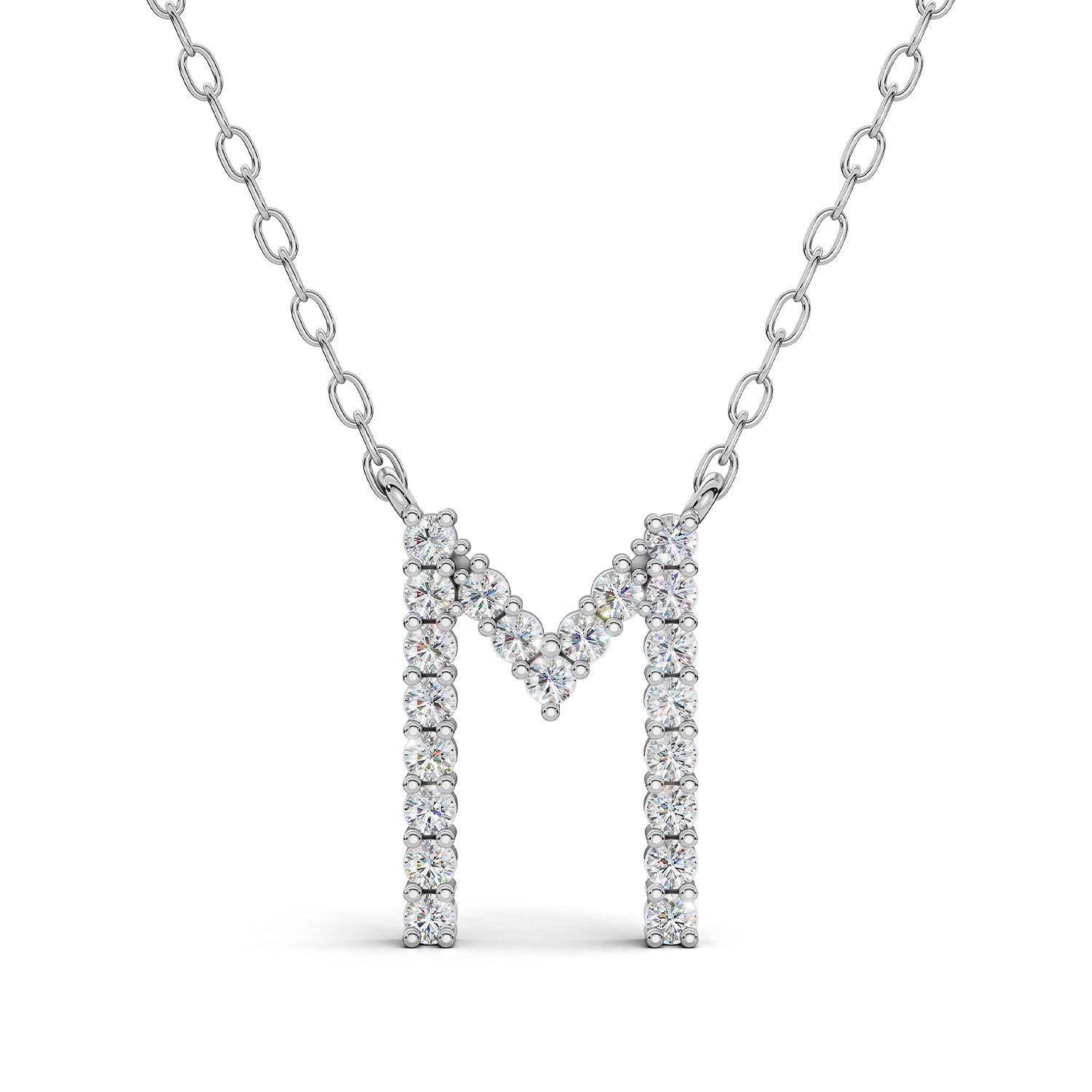 PENELOPE diamond initial pendant, letter M, white gold