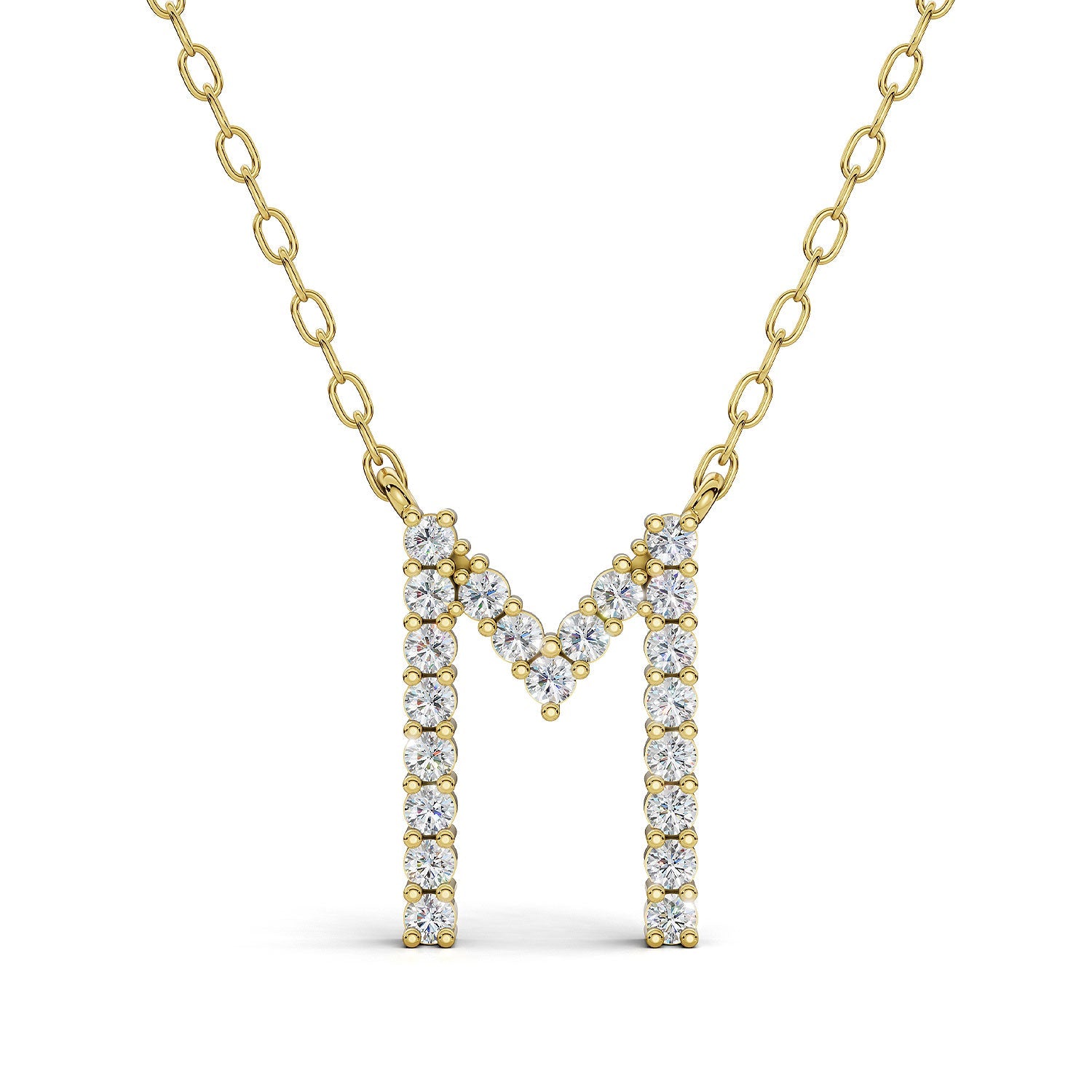 PENELOPE diamond initial pendant, letter M, yellow gold