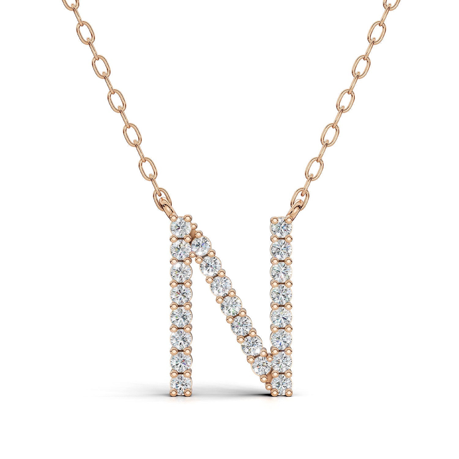 PENELOPE diamond initial pendant, letter N, rose gold