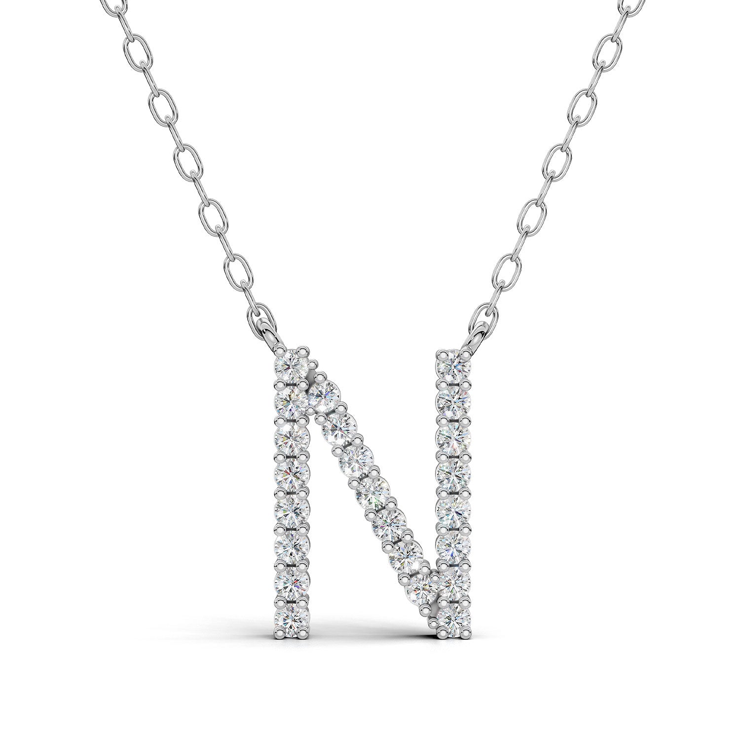 PENELOPE diamond initial pendant, letter N, white gold