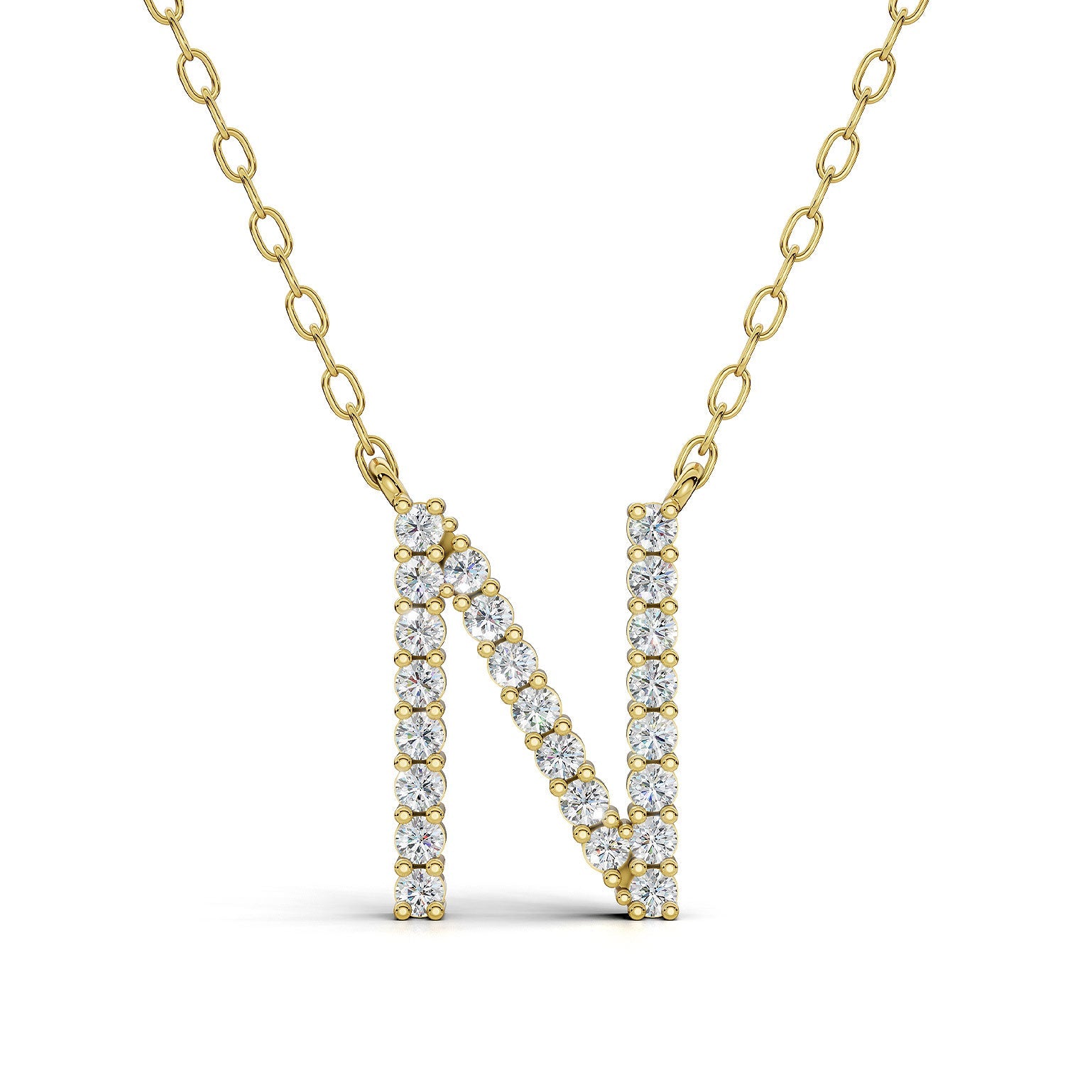 PENELOPE diamond initial pendant, letter N, yellow gold