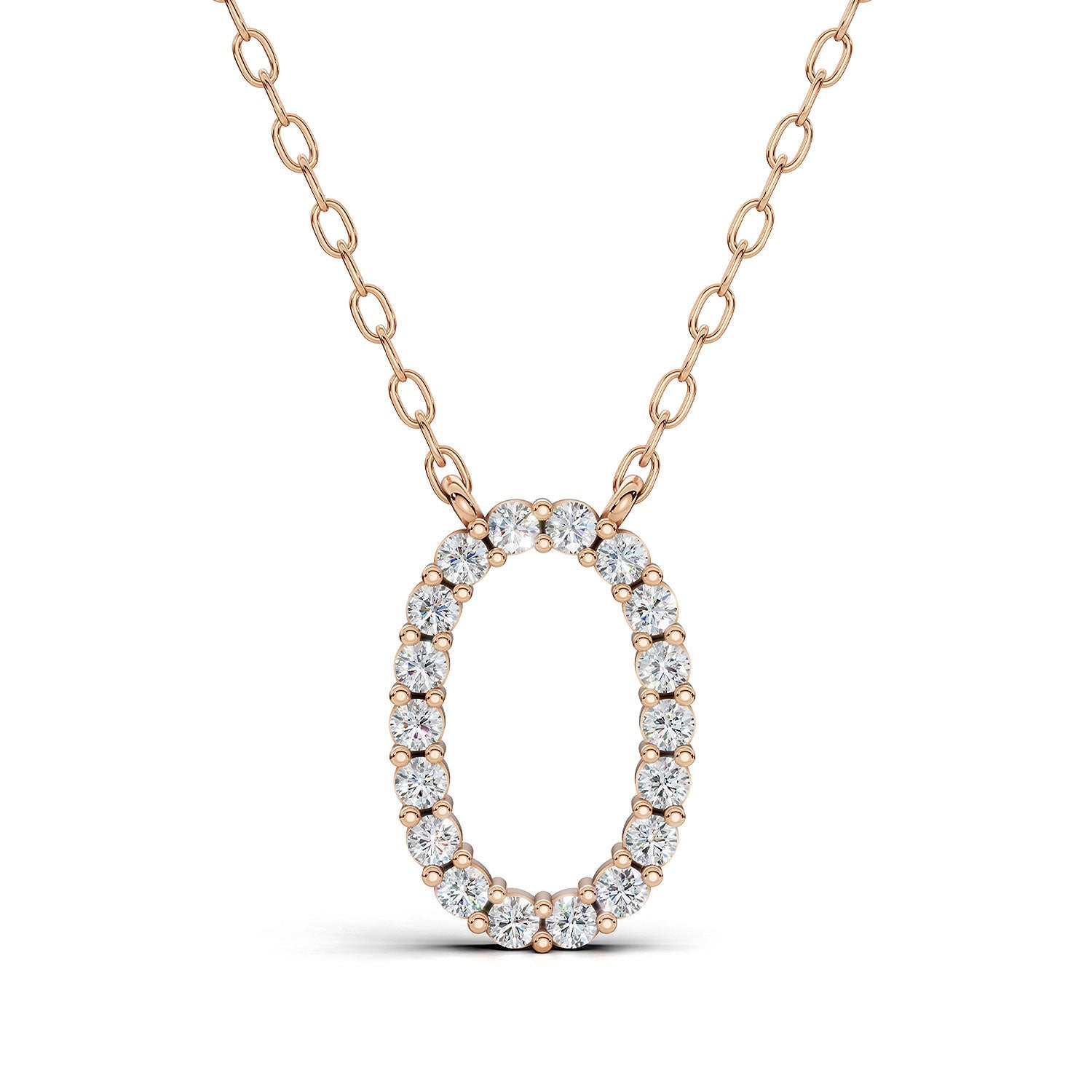 PENELOPE diamond initial pendant, letter O, rose gold