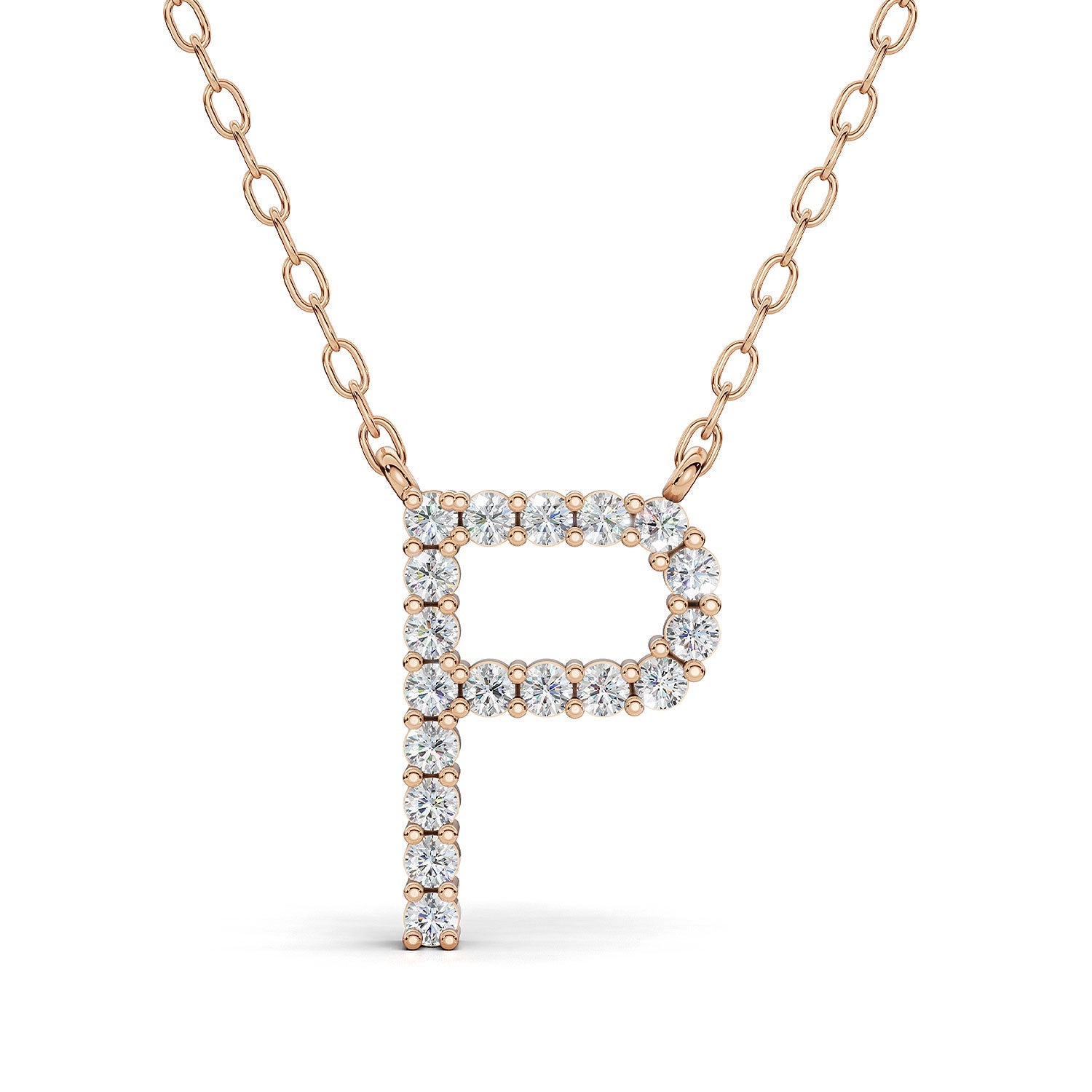 PENELOPE diamond initial pendant, letter P, rose gold