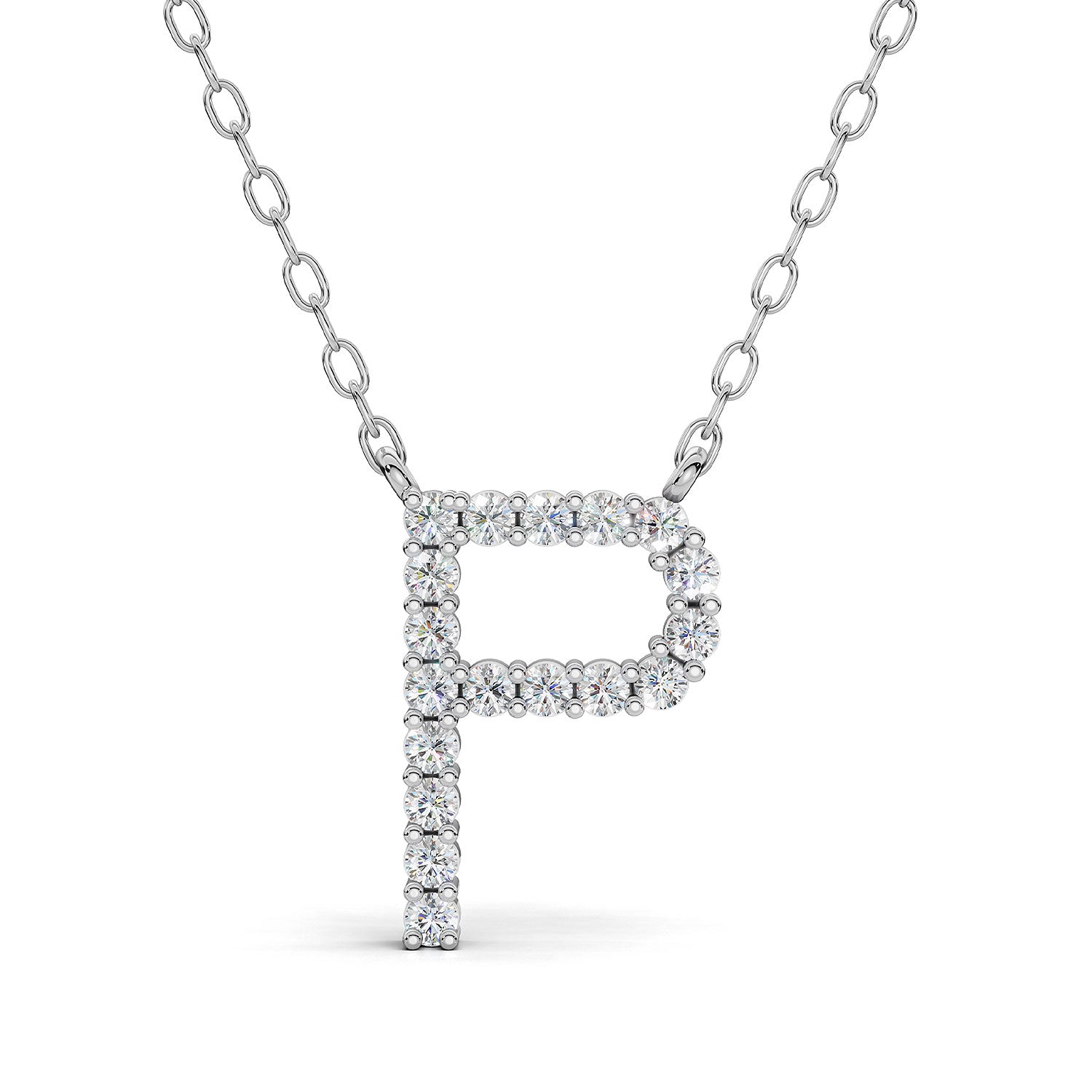 PENELOPE diamond initial pendant, letter P, white gold