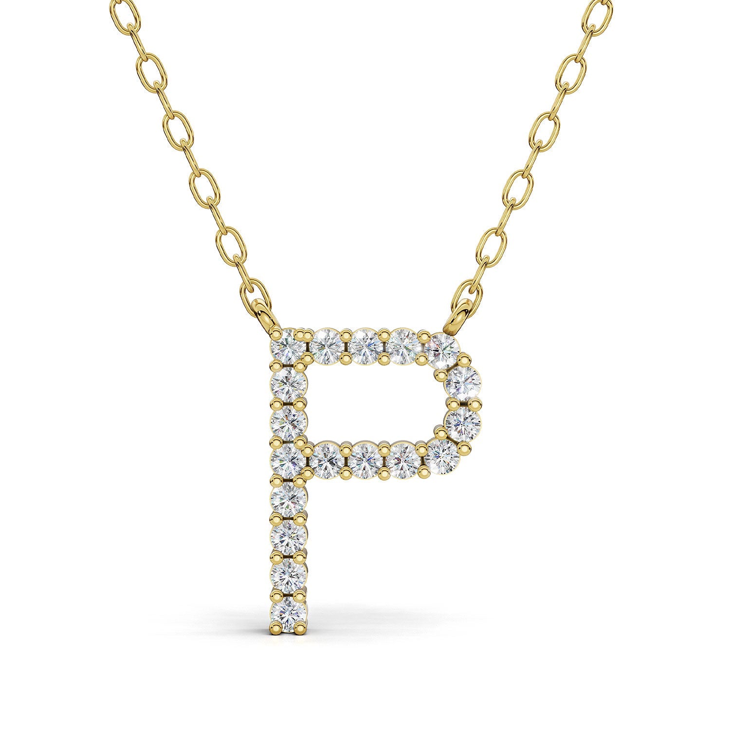 PENELOPE diamond initial pendant, letter P, yellow gold