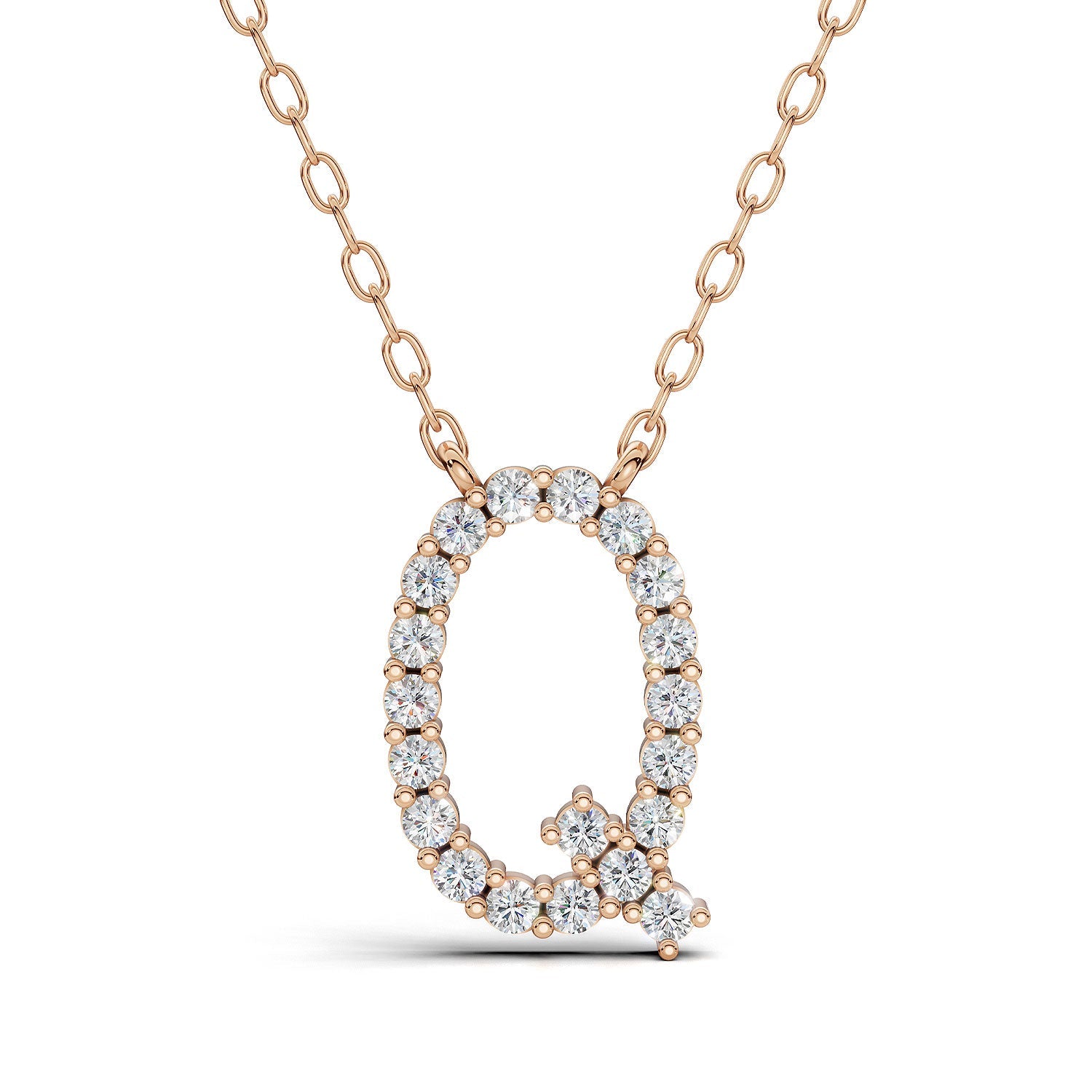 PENELOPE diamond initial pendant, letter Q, rose gold