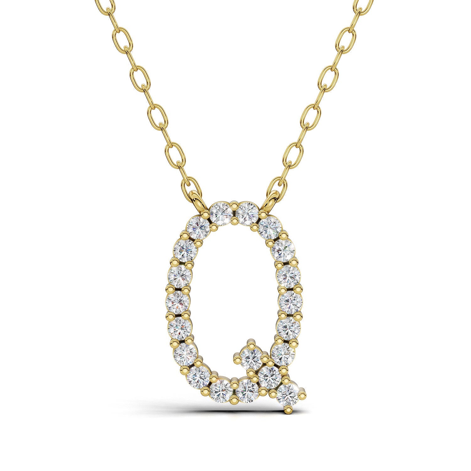 PENELOPE diamond initial pendant, letter Q, yellow gold