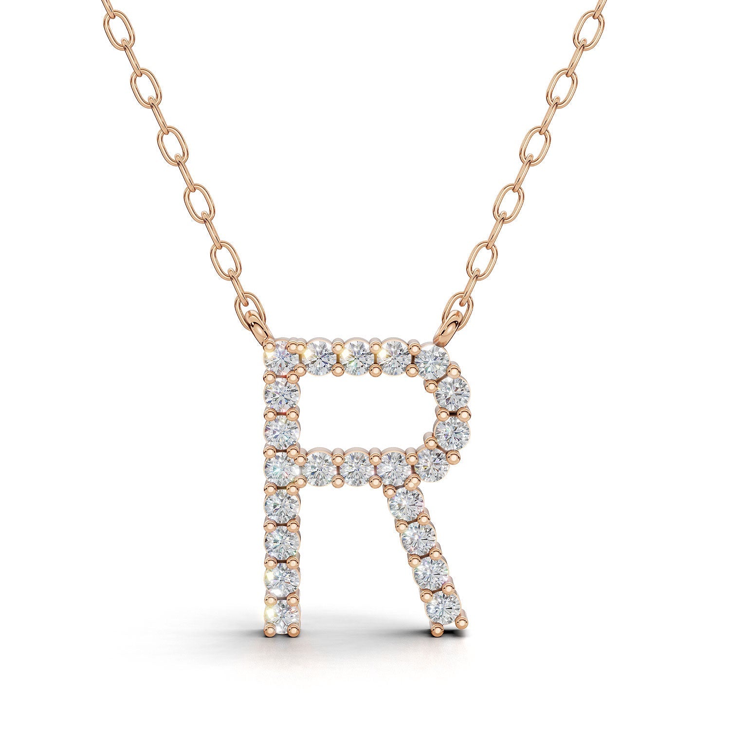 PENELOPE diamond initial pendant, letter R, rose gold