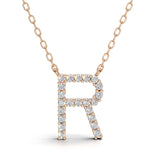 PENELOPE diamond initial pendant, letter R, rose gold