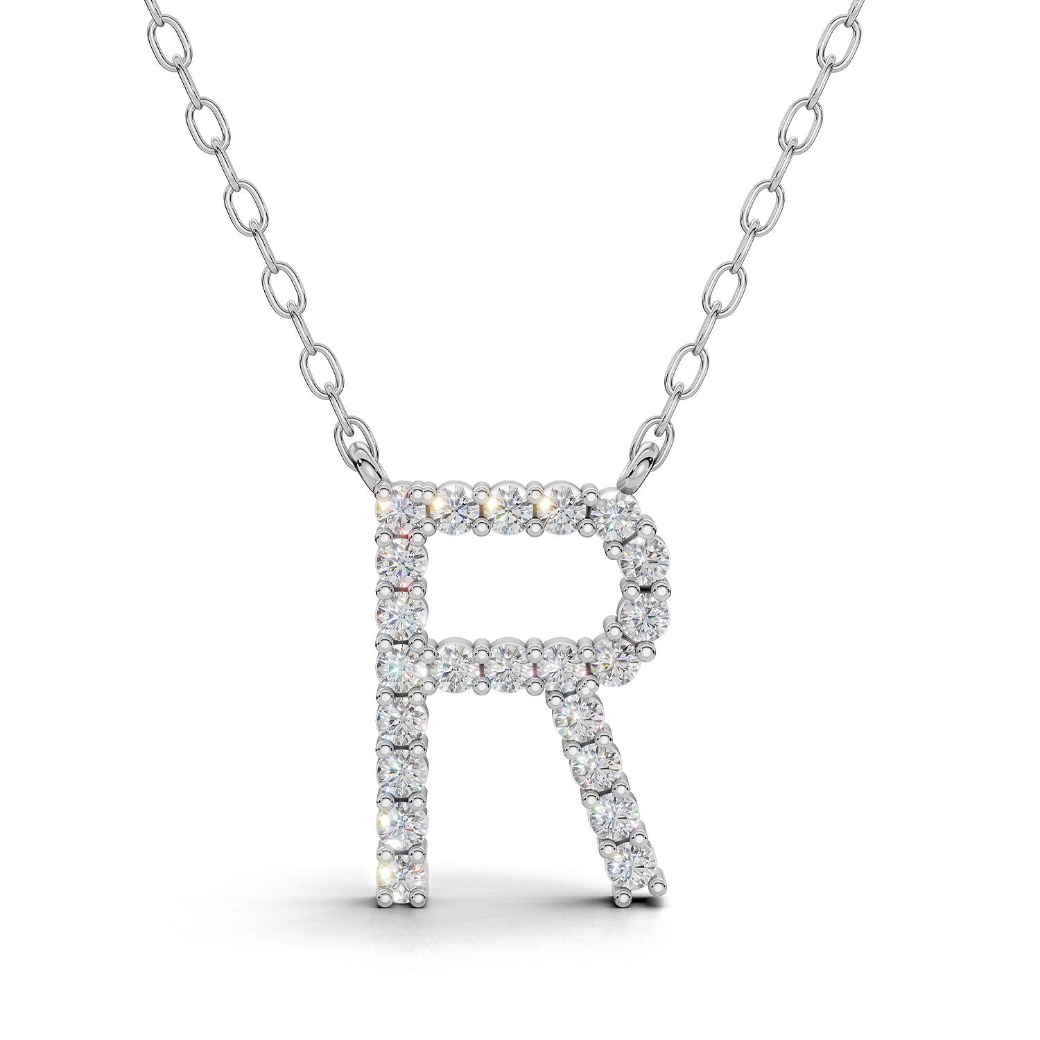PENELOPE diamond initial pendant, letter R, white gold