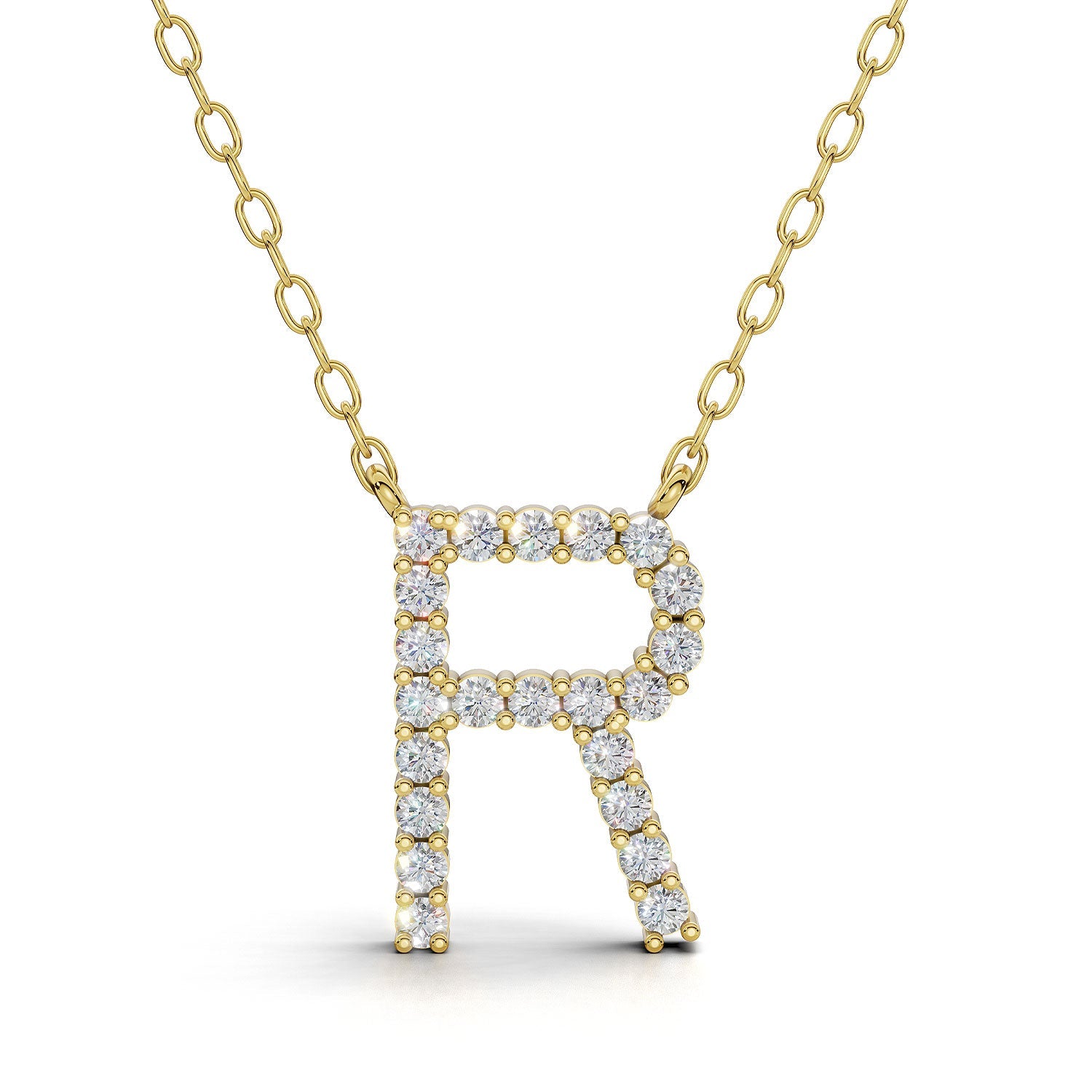 PENELOPE diamond initial pendant, letter R, yellow gold