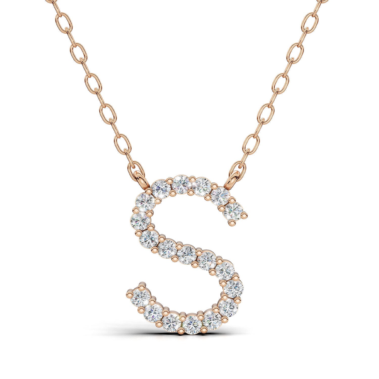 PENELOPE diamond initial pendant, letter S, rose gold