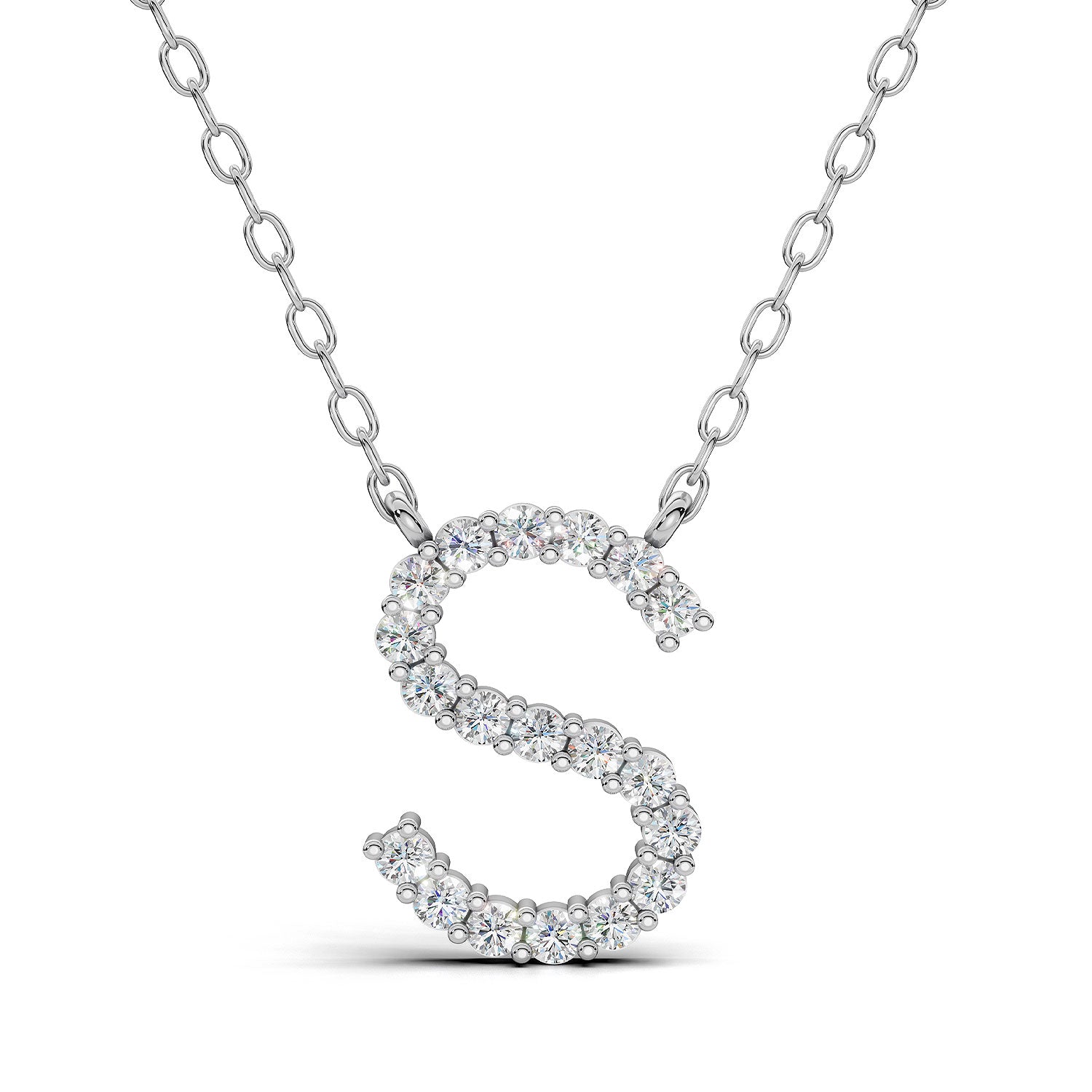 PENELOPE diamond initial pendant, letter S, white gold