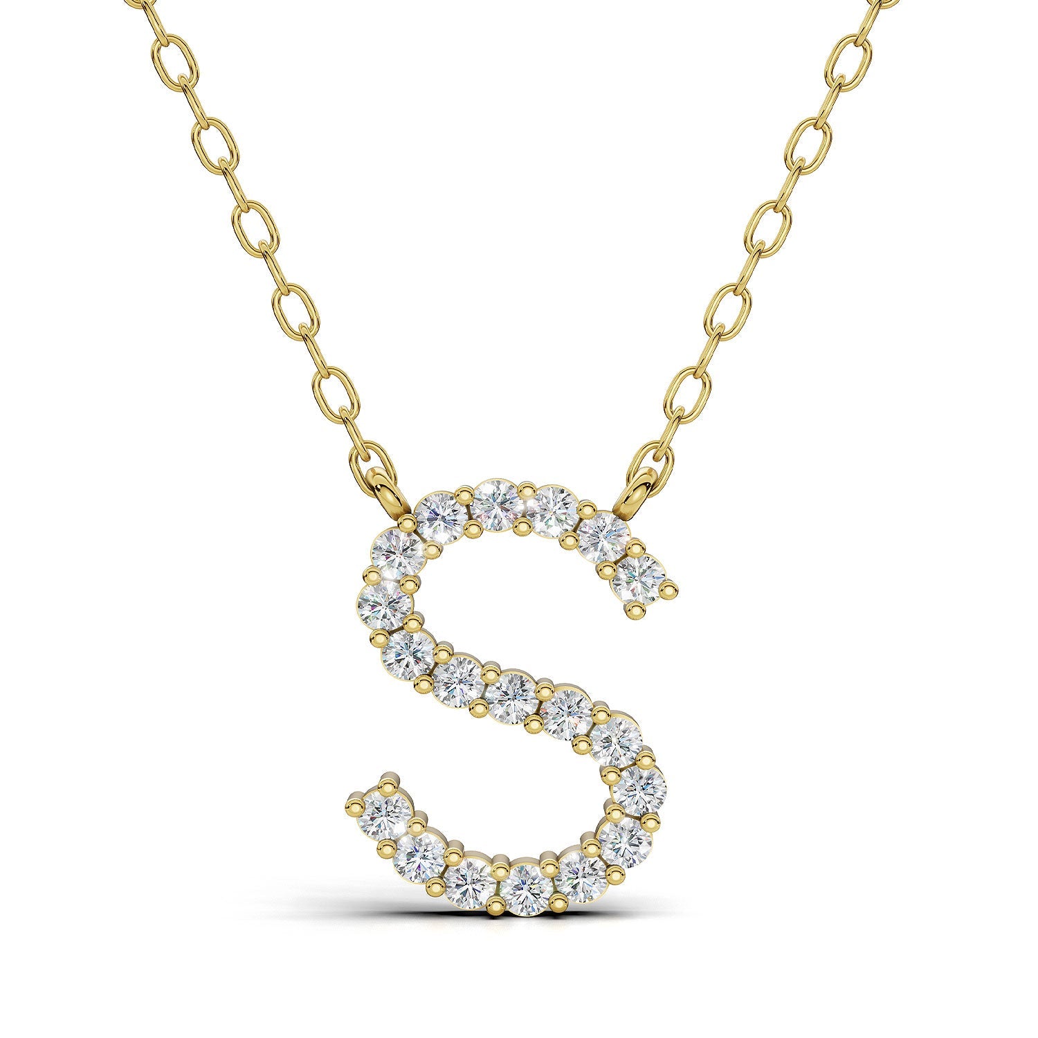 PENELOPE diamond initial pendant, letter S, yellow gold