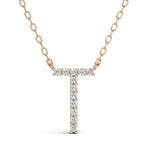 PENELOPE diamond initial pendant, letter T, rose gold
