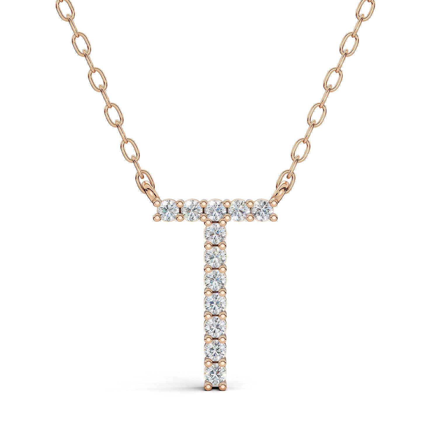 PENELOPE diamond initial pendant, letter T, rose gold