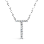 PENELOPE diamond initial pendant, letter T, white gold