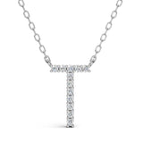 PENELOPE diamond initial pendant, letter T, white gold