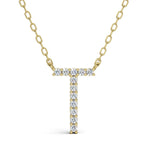 PENELOPE diamond initial pendant, letter T, yellow gold