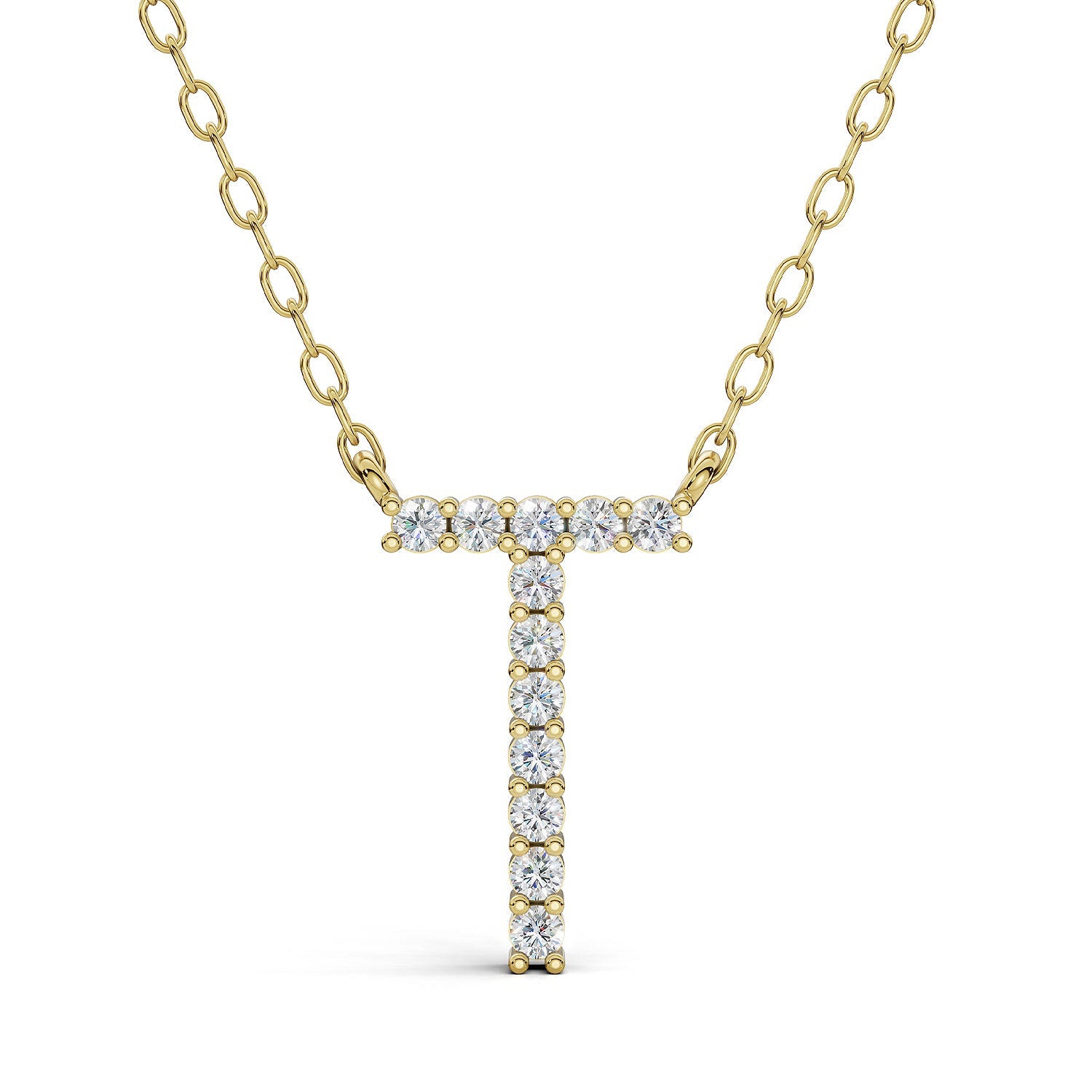 PENELOPE diamond initial pendant, letter T, yellow gold