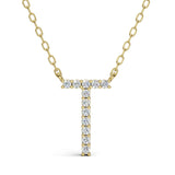 PENELOPE diamond initial pendant, letter T, yellow gold