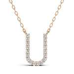 PENELOPE diamond initial pendant, letter U, rose gold