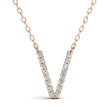 PENELOPE diamond initial pendant, letter V, rose gold