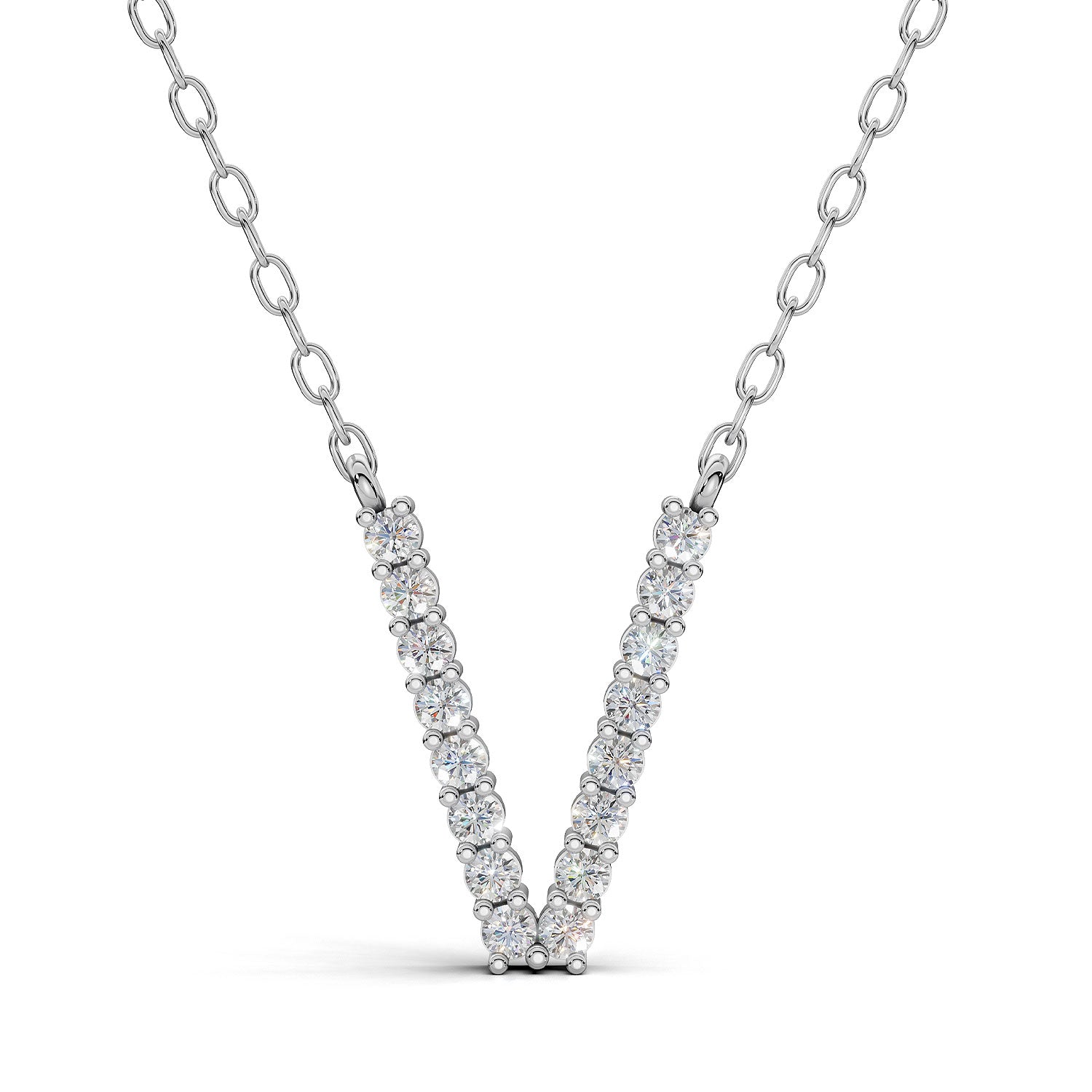 PENELOPE diamond initial pendant, letter V, white gold