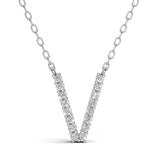 PENELOPE diamond initial pendant, letter V, white gold