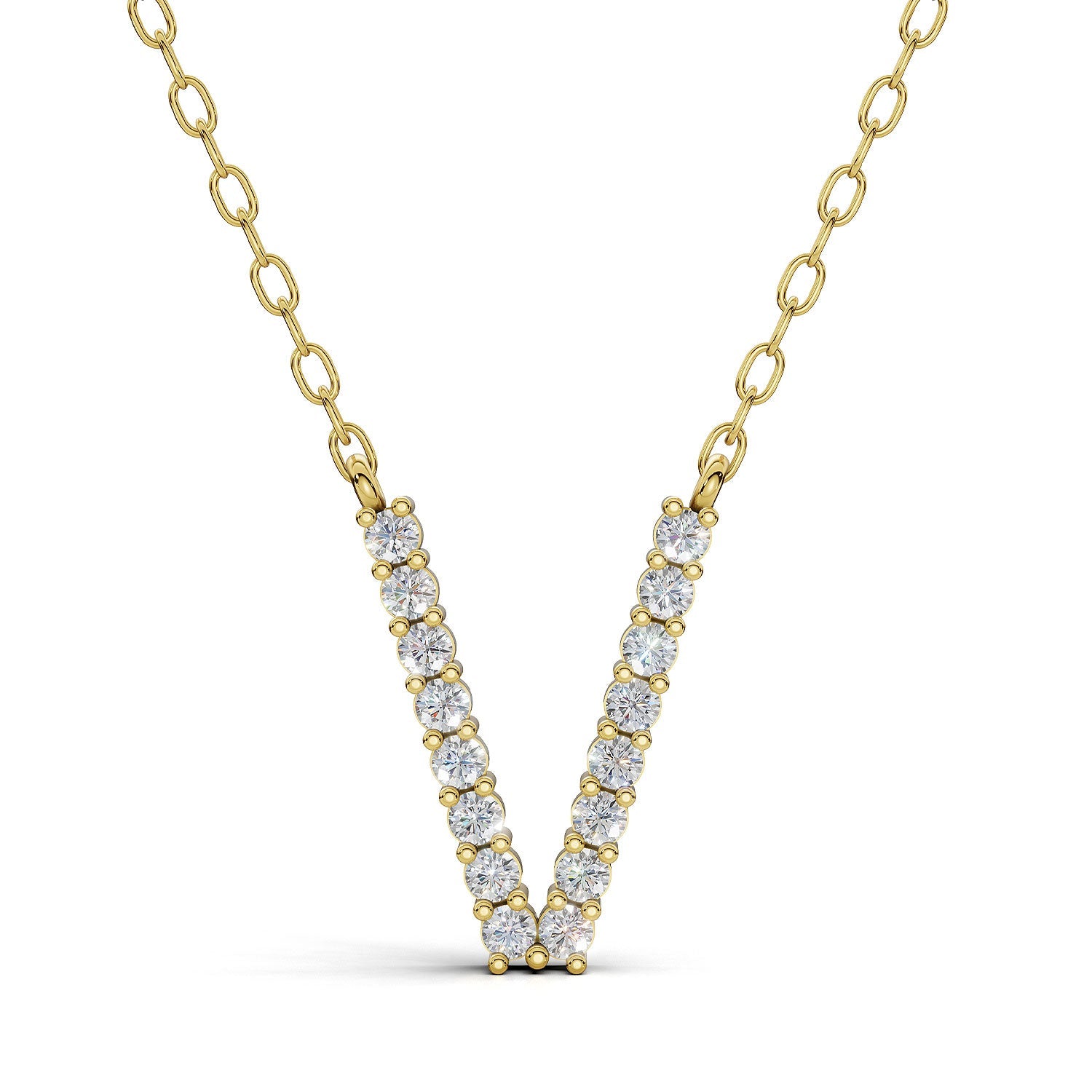 PENELOPE diamond initial pendant, letter V, yellow gold