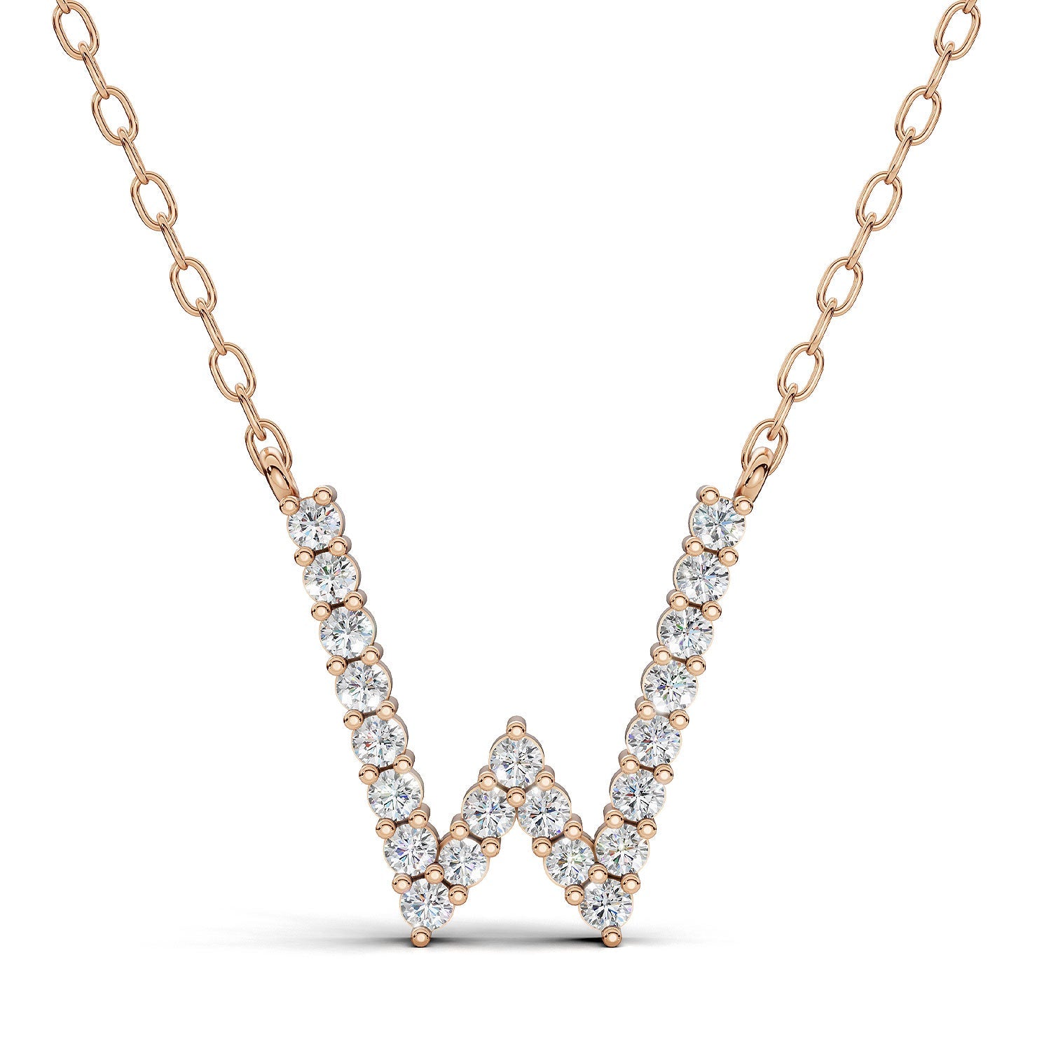 PENELOPE diamond initial pendant, letter W, rose gold