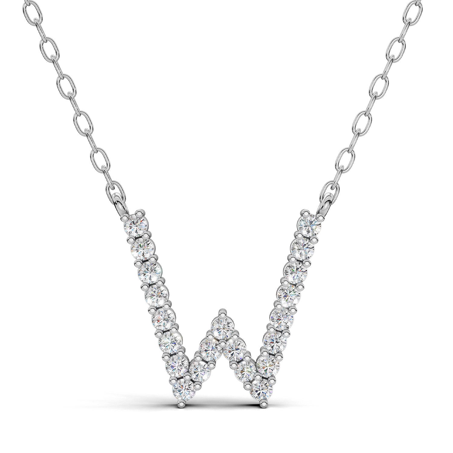 PENELOPE diamond initial pendant, letter W, white gold