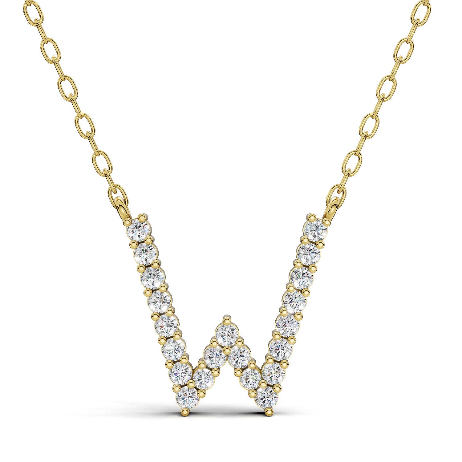 PENELOPE diamond initial pendant, letter W, yellow gold