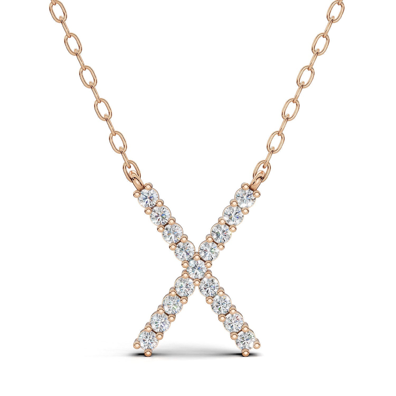 PENELOPE diamond initial pendant, letter X, rose gold