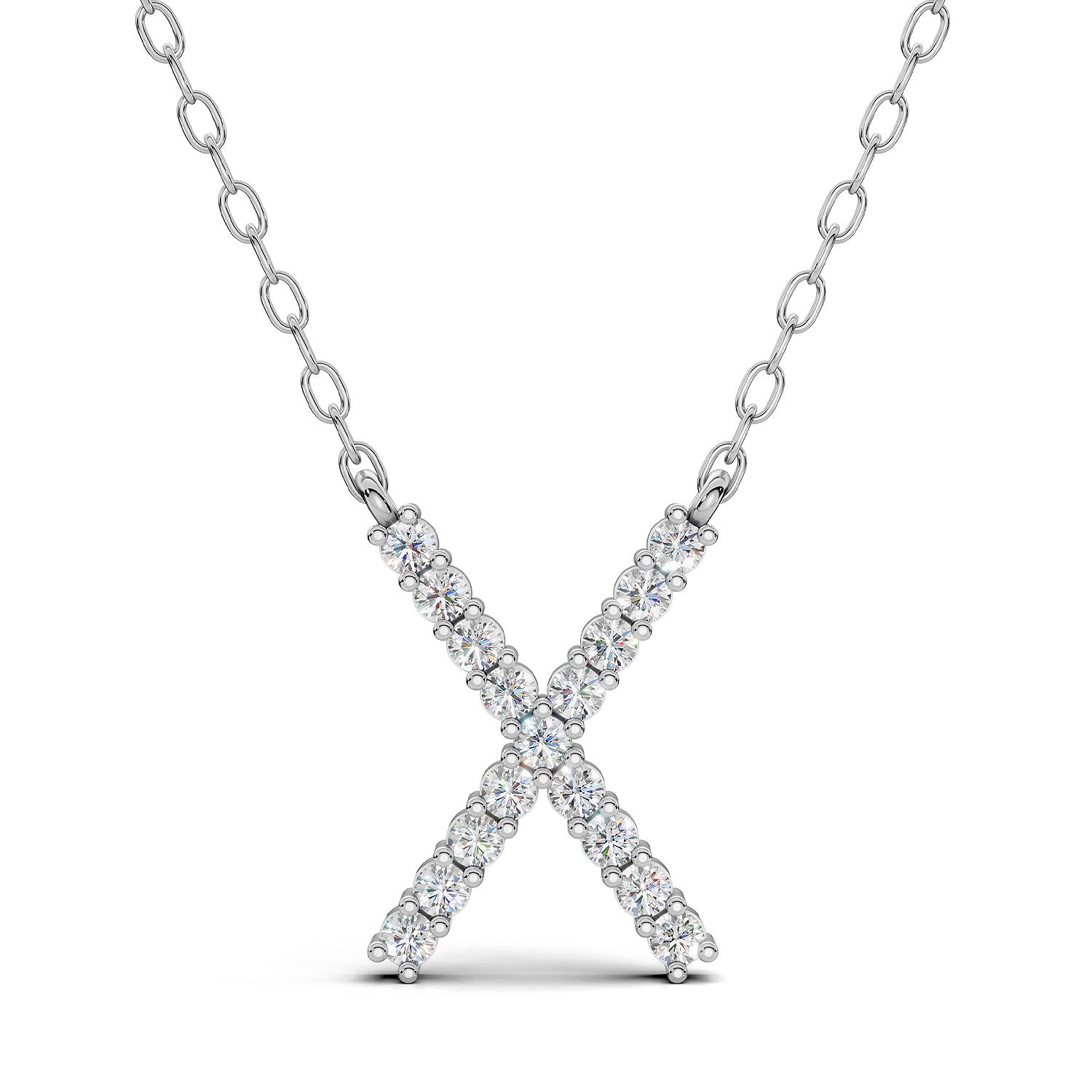 PENELOPE diamond initial pendant, letter X, white gold