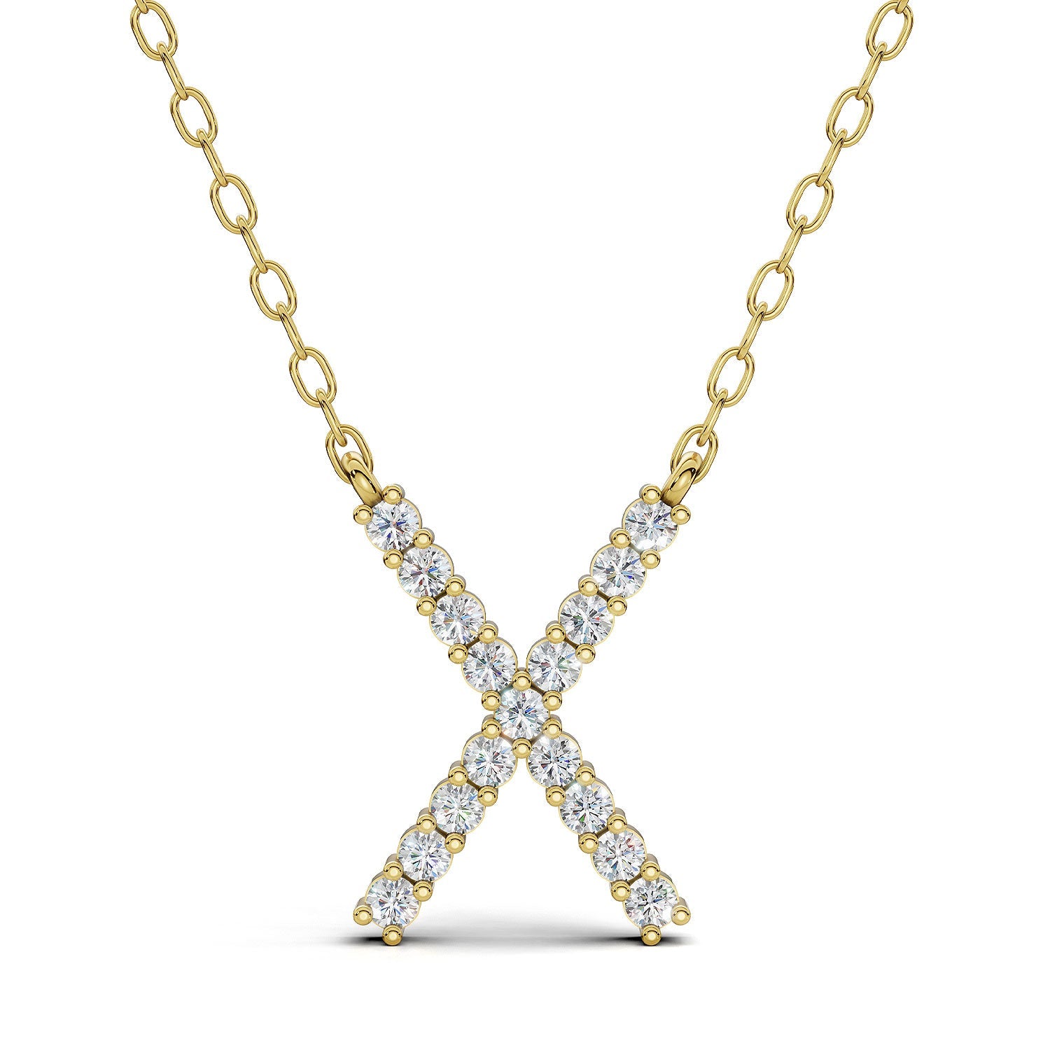 PENELOPE diamond initial pendant, letter X, yellow gold