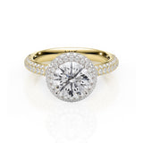 ROSE | Triple Row Pavé Round Brilliant Diamond Ring in Yellow & White Gold