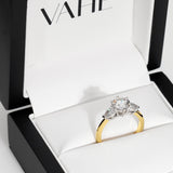 Round & Pear Shape Three Stone Ring in 18ct Yellow & White Gold