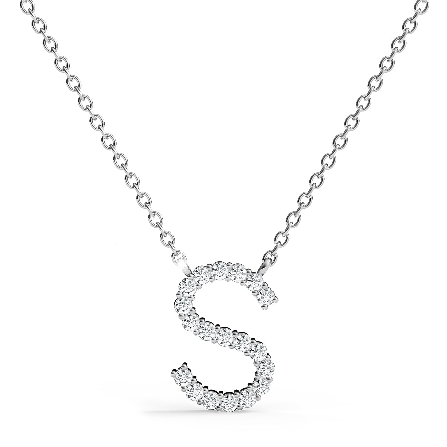 PENELOPE | Diamond Letter Pendant in 9ct White Gold (A-Z)