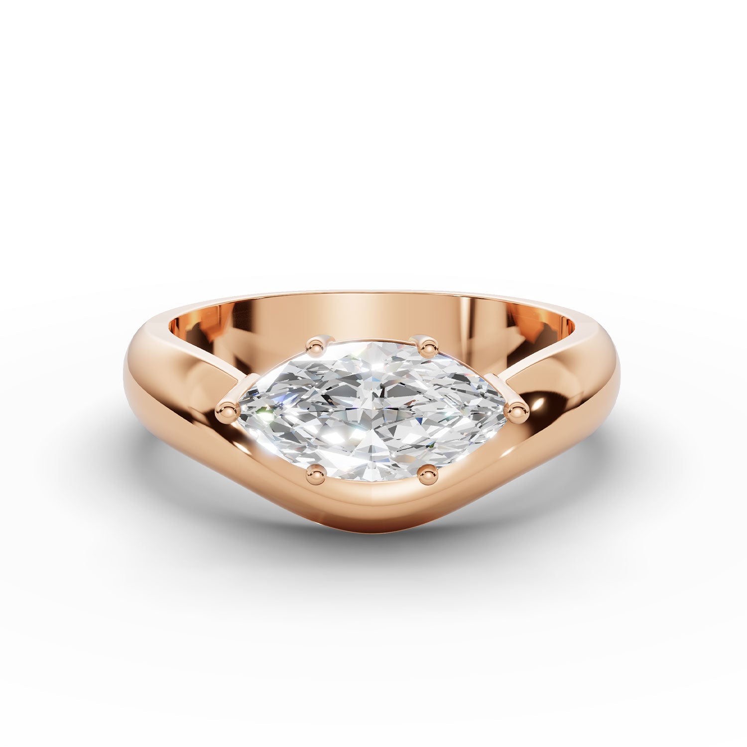 WILLOW east-west marquise diamond ring in rose gold, front view