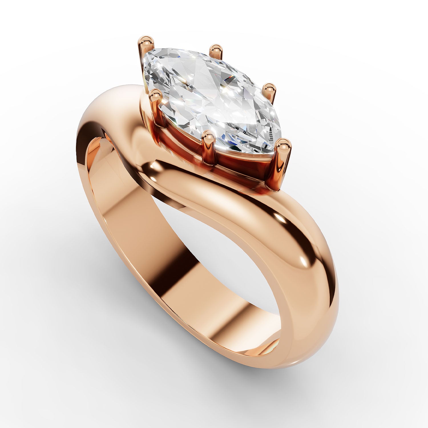 WILLOW east-west marquise diamond ring in rose gold, top down view