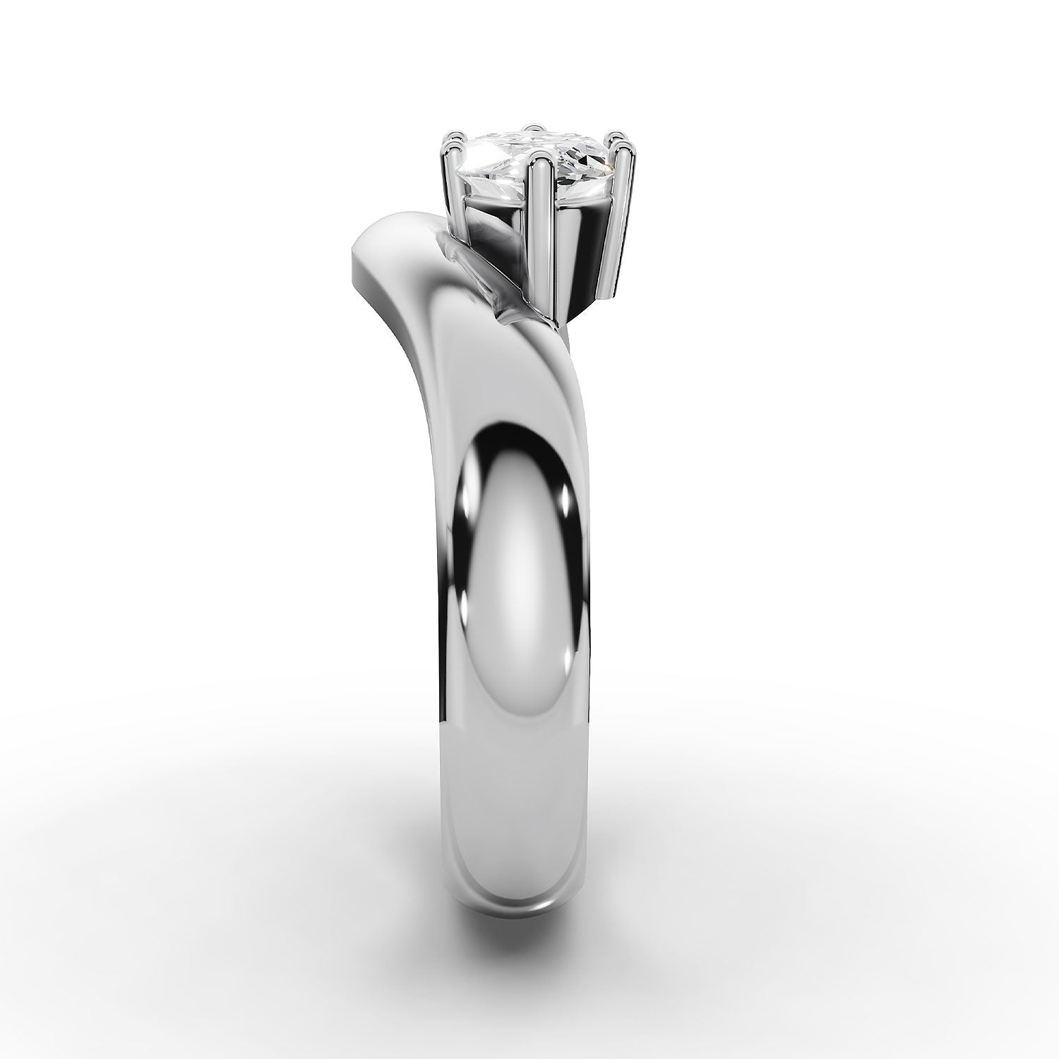 WILLOW east-west marquise diamond ring in white gold, full profile showing the bold curved band