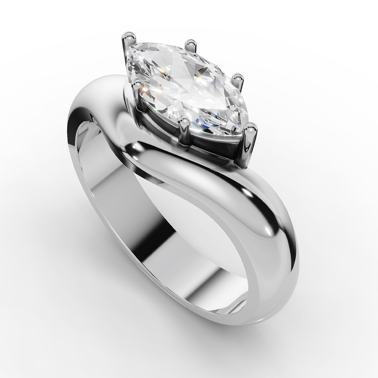 WILLOW east-west marquise diamond ring in white gold, top down view