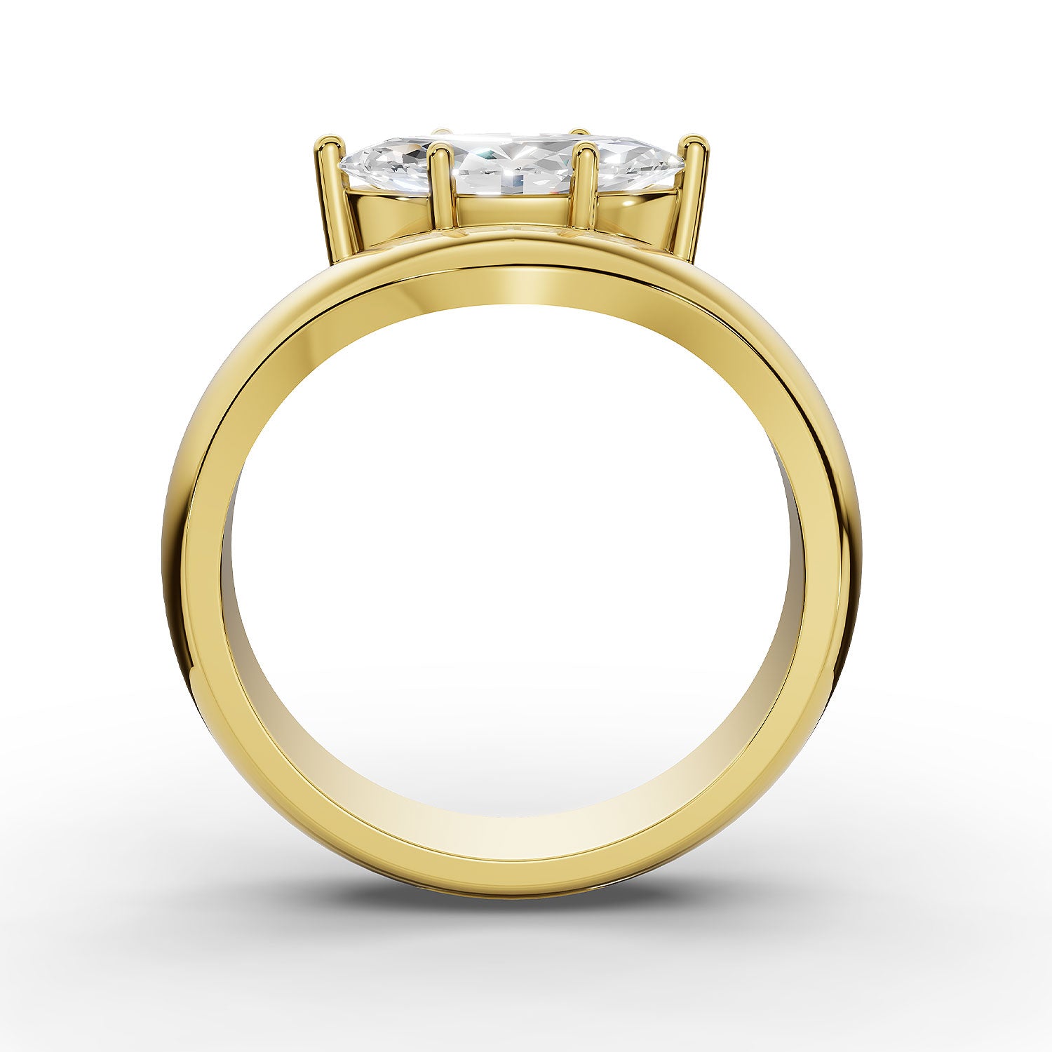 WILLOW east-west marquise diamond ring in yellow gold, profile view showing the six claws