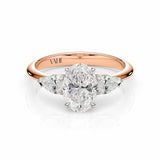 ZARA | Three Stone Oval & Pear Shape Diamond Ring in Rose & White Gold